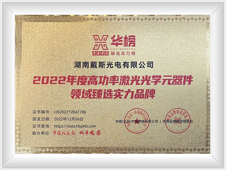 2022年度高功率激光光学元器件领域臻选实力品牌